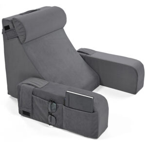 HOSPIKART Reading Pillow with Arm Support & Headrest, Wedge Pillow for Bed, HR Foam Bed Foam Solid Body Pillow (Dark Grey)